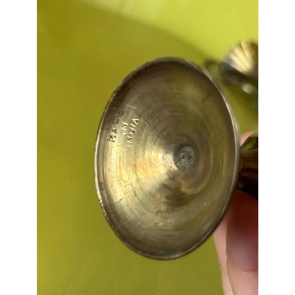 Vintage Brass Mini Vase Set Italy & India Ornate Floral Etched Bud Vases